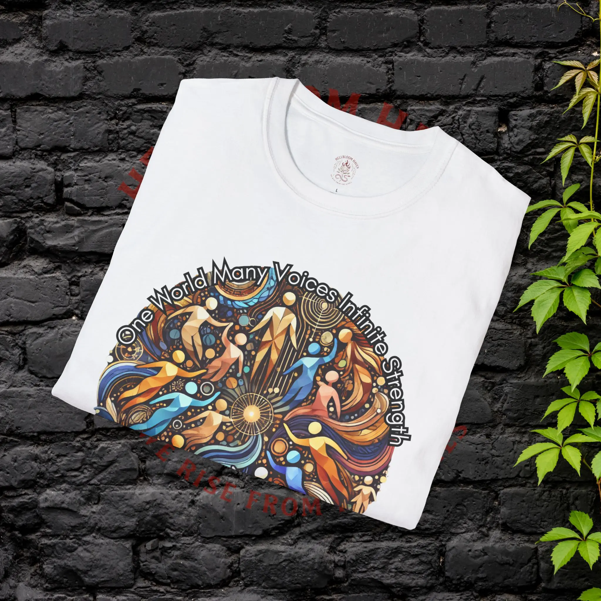 Many Voices One Humanity T-Shirt – Angled View