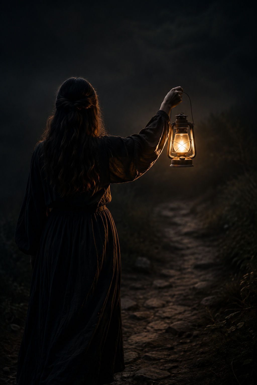 woman holding lantern