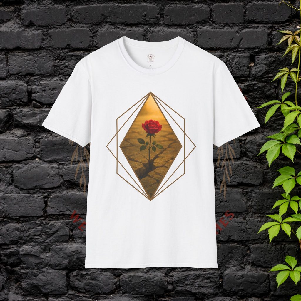 White t-shirt with golden geometric spiritual design