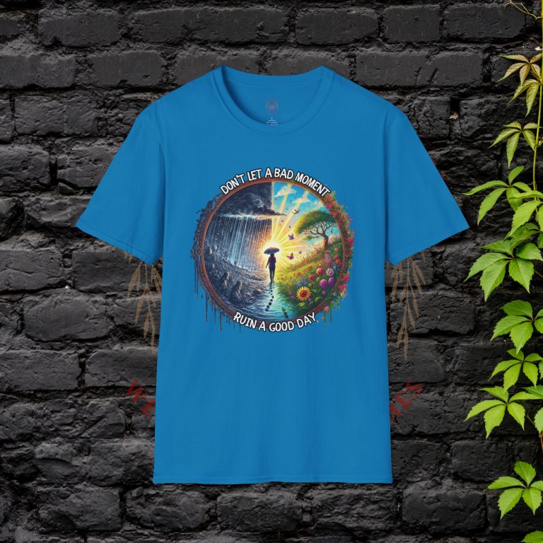 Blue t-shirt with circular spiritual design