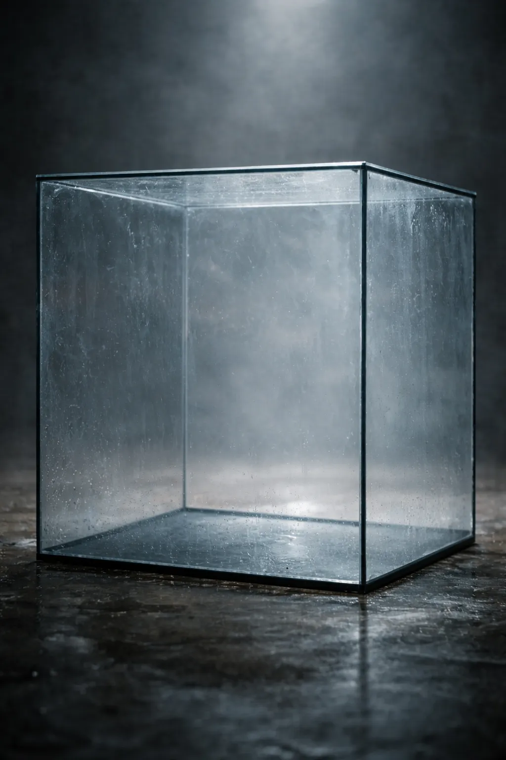 Empty glass display cube
