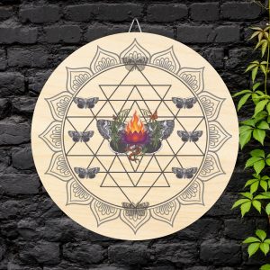 Sri Yantra Crystal Grid Wood Sign| Sacred Geometry Decor for Manifestation
