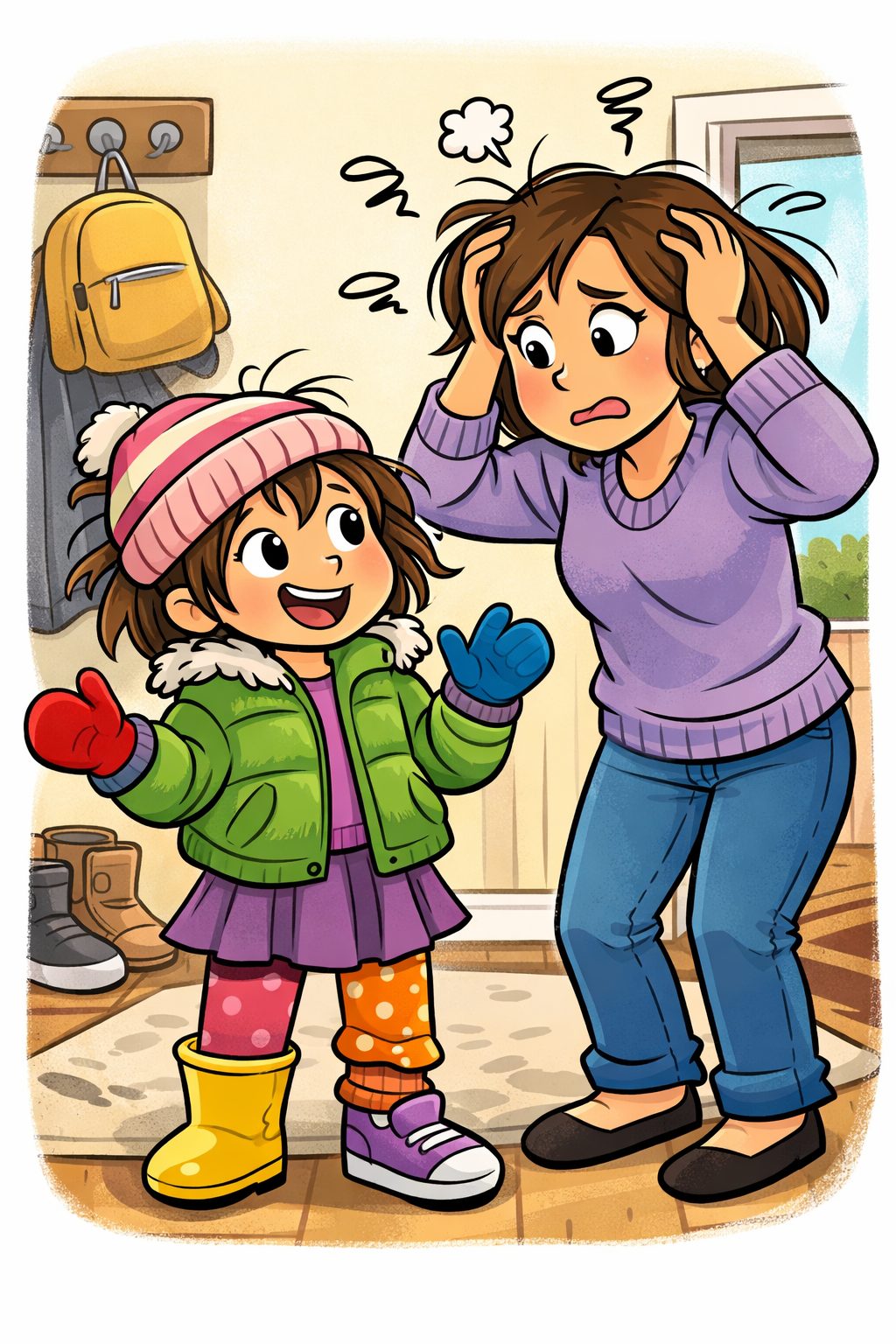 Mother and child in a dilemma.