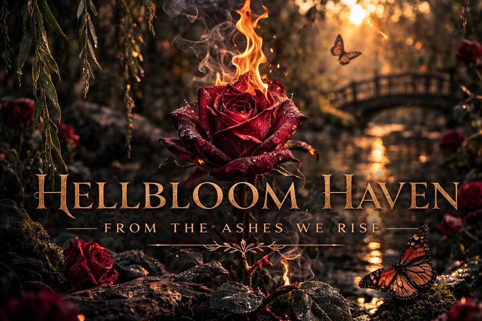 Hellbloom Haven Front Page- Flaming rose
