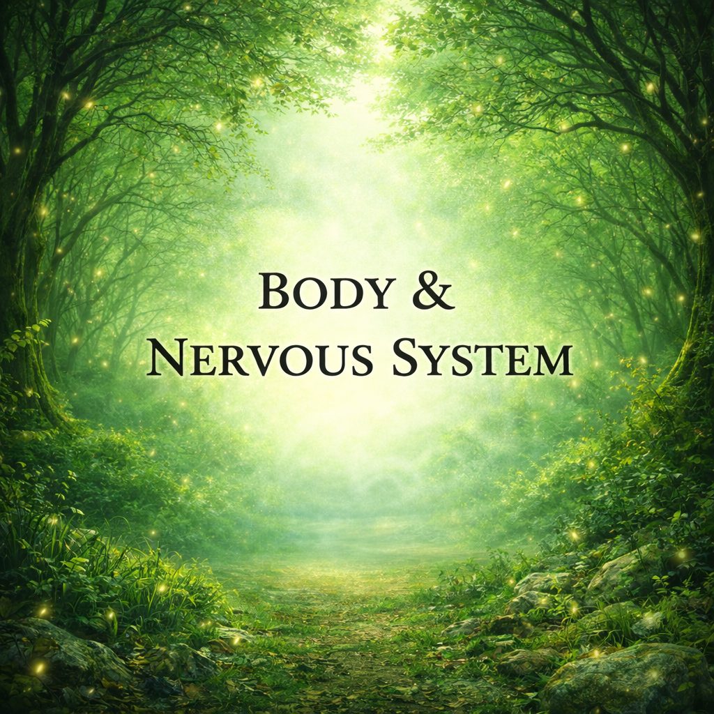Green grass and trees- forest path with Body and Nervous System Text