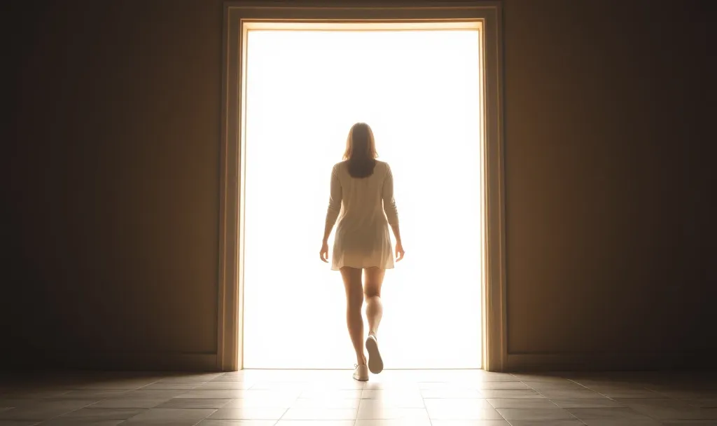 woman stepping into the light