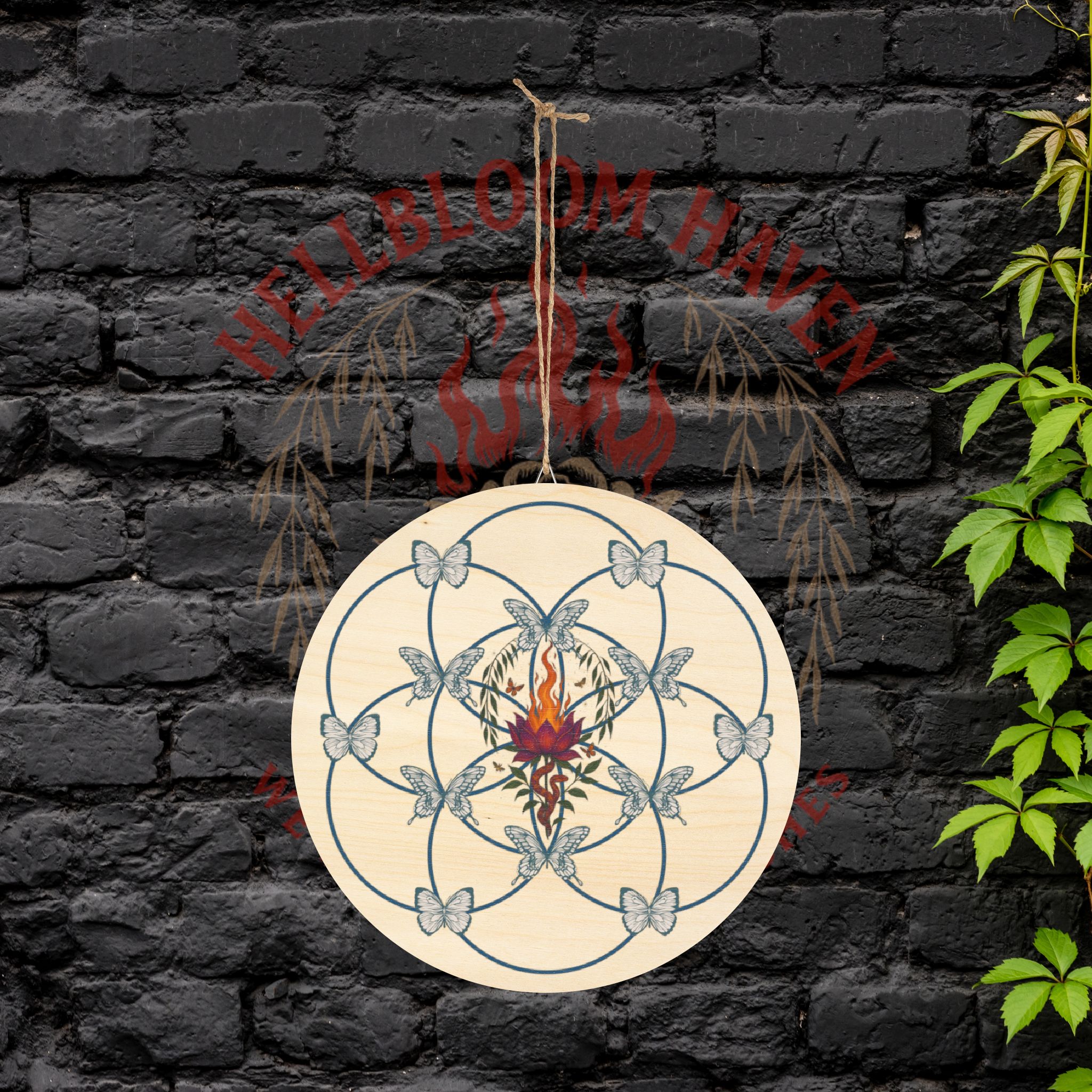 Butterfly Flame Crystal Grid on Wood | Sacred Geometry for Healing