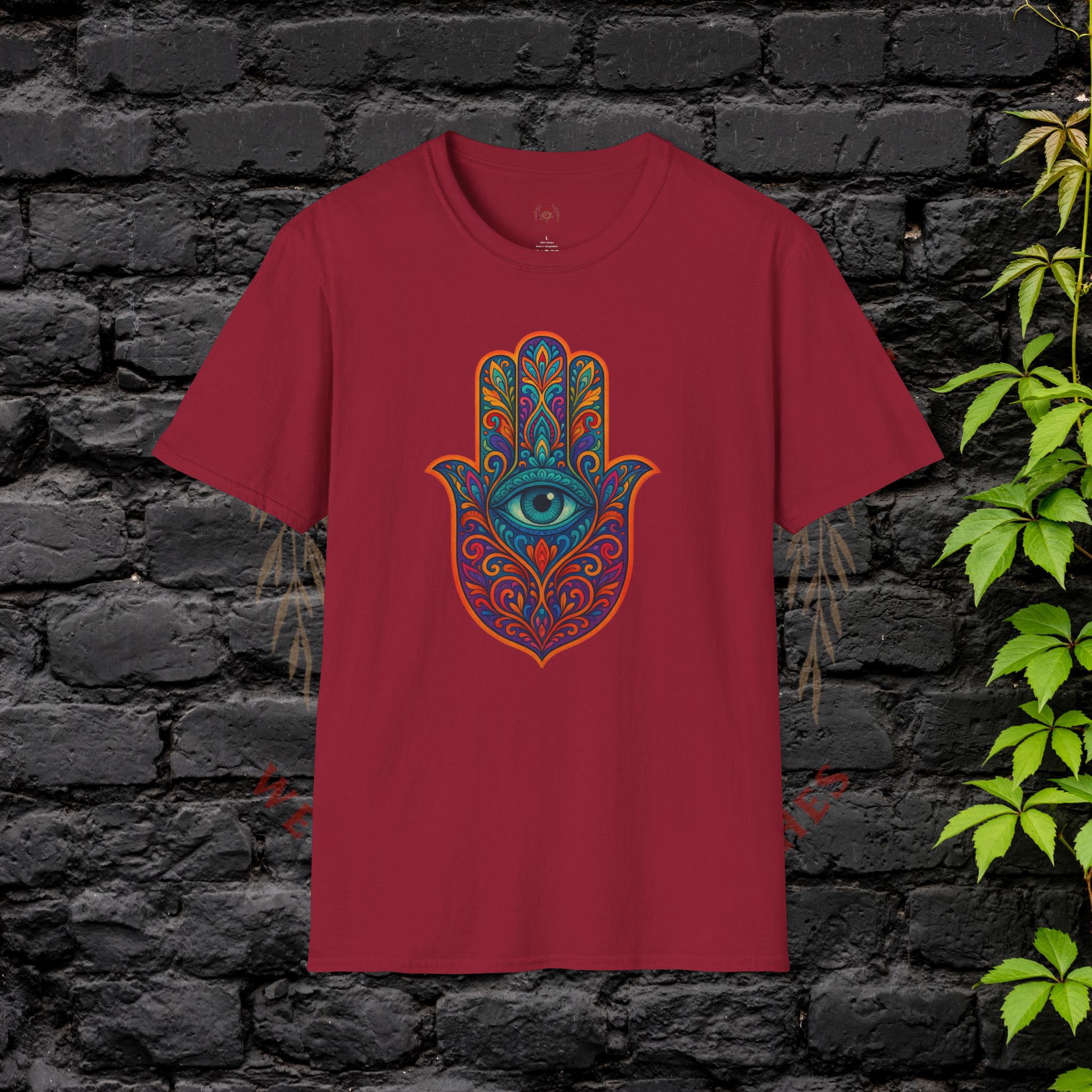 front of red Hamsa Shirt
