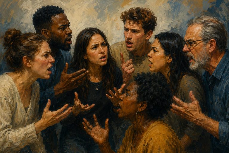 painting of people arguing