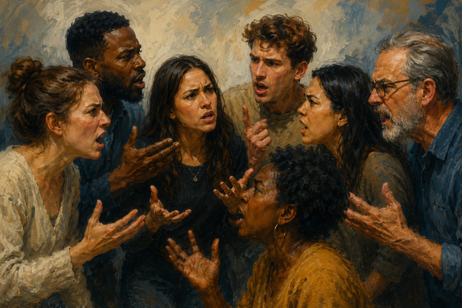 painting of people arguing